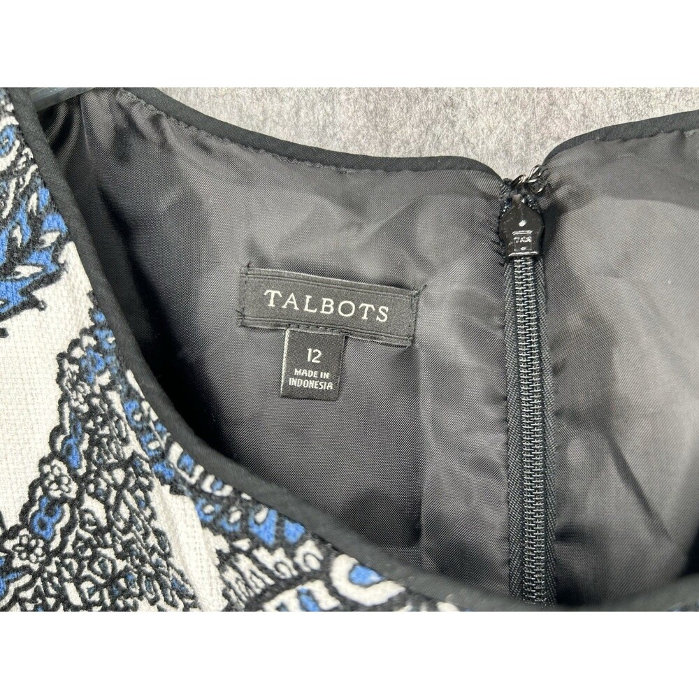 Talbots Sleeveless White Black Blue Paisley Mini Dress Size 12 - Picture 3 of 9